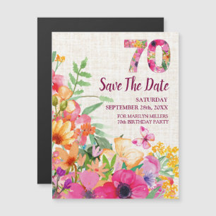 Convite 70 anos Floral Linen 70 Birthday Salvar a data