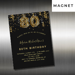 Convite 80 de aniversário, luxo de impressão de ouro negro