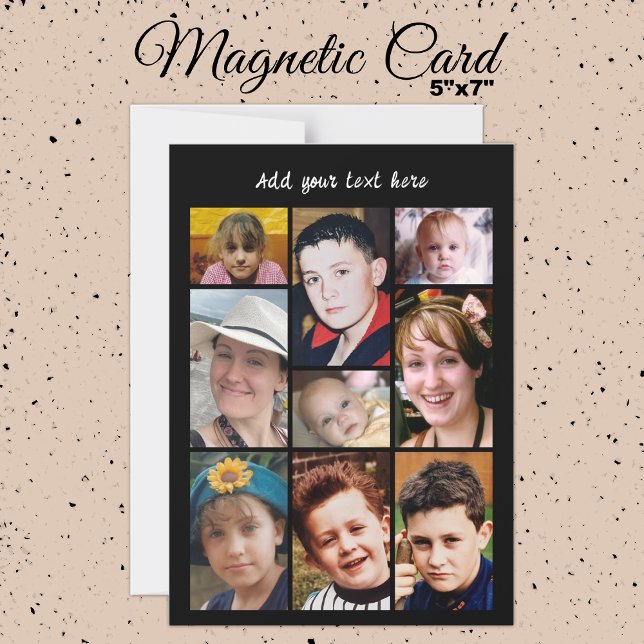 Convite 9 photo collage add text black magnetic card (Criador carregado)