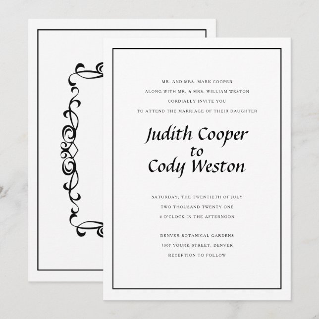 Convite A1 De Casamento Elegantemente Minimalista (Frente/Verso)