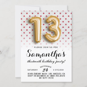 Convite à 13 Birthday Polkadot Glitter