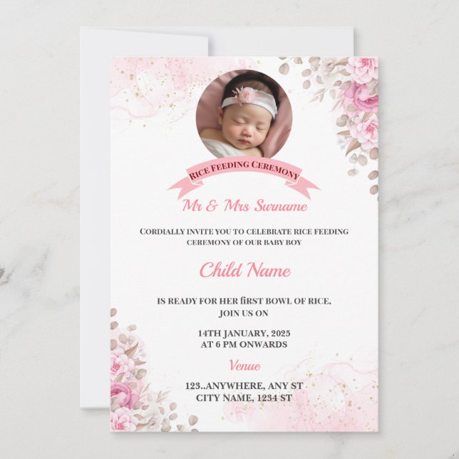 Convite À Alimentação De Arroz, Cartão Annaprashan (Frente)