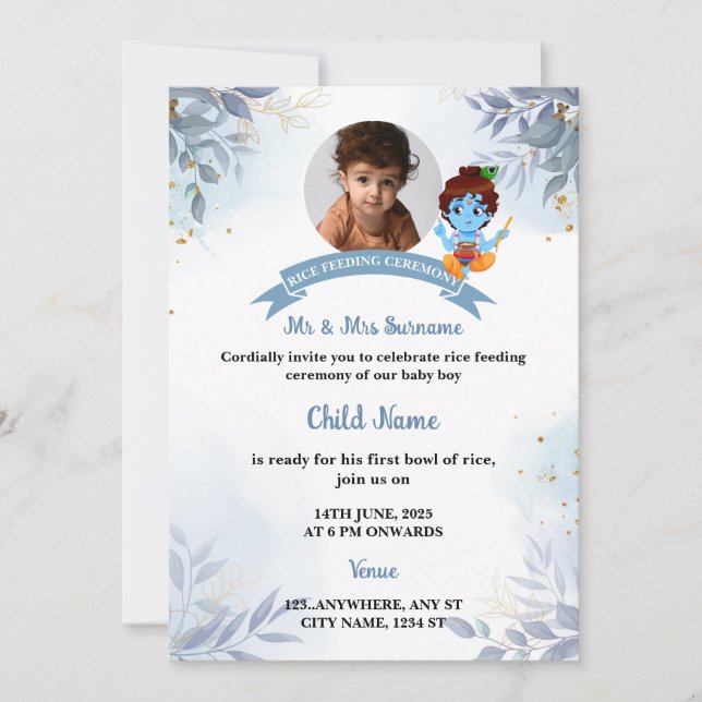Convite À Alimentação De Arroz, Cartão Annaprashan (Frente)