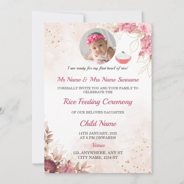 Convite À Alimentação De Arroz, Cartão Annaprashan (Frente)