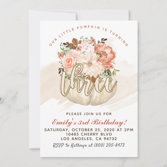 Convite à aniversário de 3 anos de Abóbora (Frente)