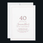 Convite à aniversário de 40 anos de Rosa Dourada m<br><div class="desc">Este convite minimalista de rosa de ouro é perfeito para uma festa de aniversário simples. A design romântica moderna apresenta clássico de ouro rosa e tipografia branca emparelhada com uma caligrafia rustica, mas elegante, com estilo antigo, com letra de mão. Personalizável em qualquer cor. Mantenha o design simples e elegante,...</div>