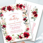 Convite à aniversário de 40 anos Rosa vermelha Ros<br><div class="desc">As rosas vermelhas elegantes e as peônias cor-de-rosa estão aninhadas em folhas verdes escuras para criar um belo quadro floral que rodeia os seus detalhes de aniversário. A caligrafia tradicional e clássica adiciona uma estética luxuosa à design. Terá orgulho de enviar isto aos seus convidados.</div>