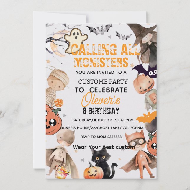Convite à Aniversário de criança de Monstro Spookt (Frente)