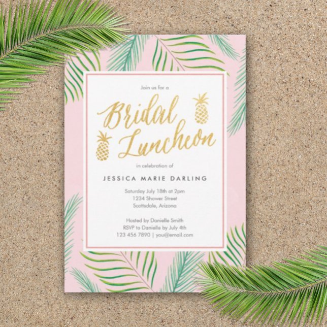 Convite à apresentação de moda tropical em cor ros (Bridal Luncheon Luau Party Invitation)
