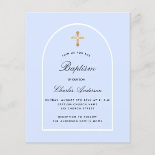 Convite à apresentação de um bebê, menino azul Bap