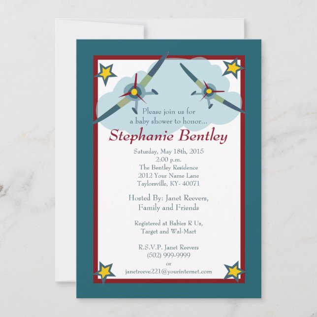 Convite à aviação de avião, 5x7 (Frente)