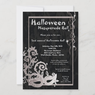 Convite à Bola de Halloween de Mascarada preto 5x7