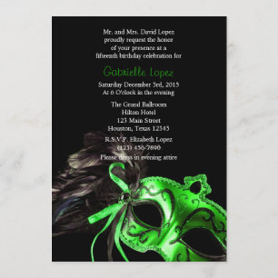 Convite à Bola de Quinceanera Mascarada Verde