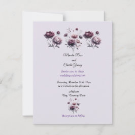 Convite à Casamento de Penas Roxas Elegante Minima