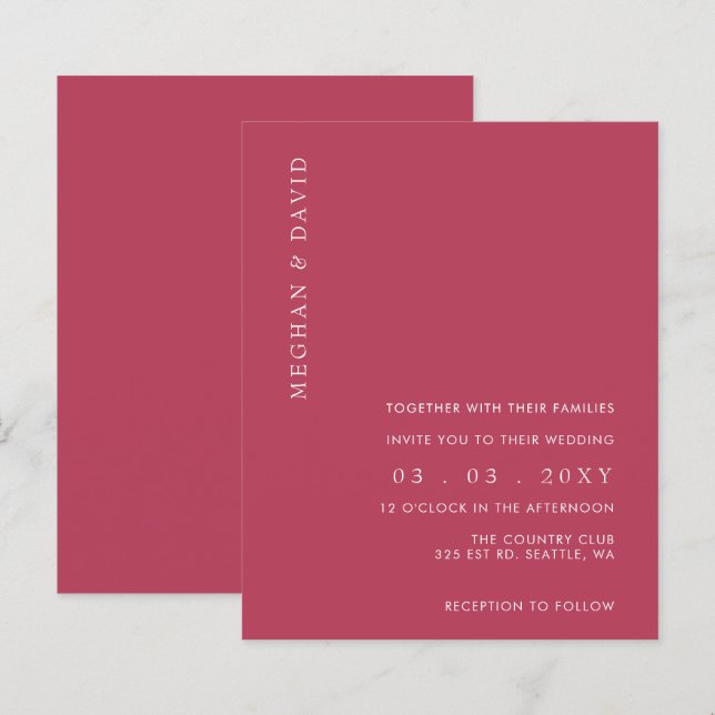 Convite à Casamento Magenta Moderno Simples de Orç (Frente/Verso)