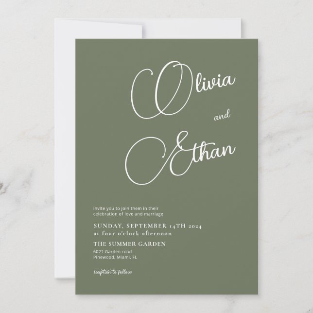 Convite à Casamento Minimalista Sage Green (Frente)