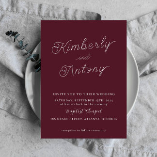 Convite à Casamento Vermelho Elegante Minimalista 