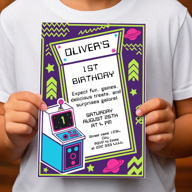Convite à Celebração de Aniversário de Arcade Retr (Criador carregado)