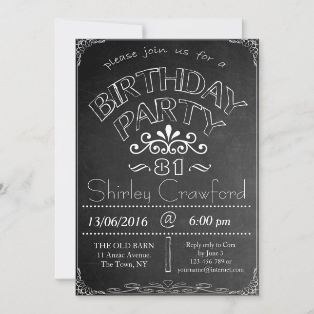 Convite à celebração de aniversário de Chalkboard  (Frente)
