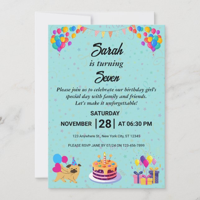 Convite à Celebração de Aniversário Vibrante e Fes (Frente)