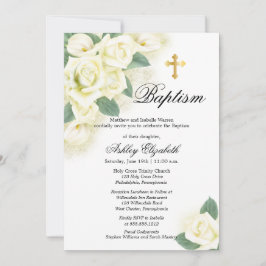 Convite À Celebração De Batismo Com Buquê Floral r