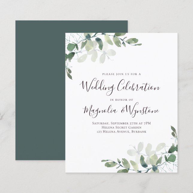 Convite à Celebração de Casamento Eucalyptus de Or (Frente/Verso)