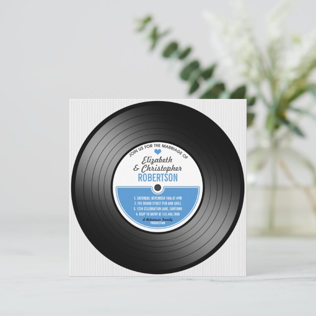Convite à Celebração de Casamento Vinyl Record (Em pé/Frente)