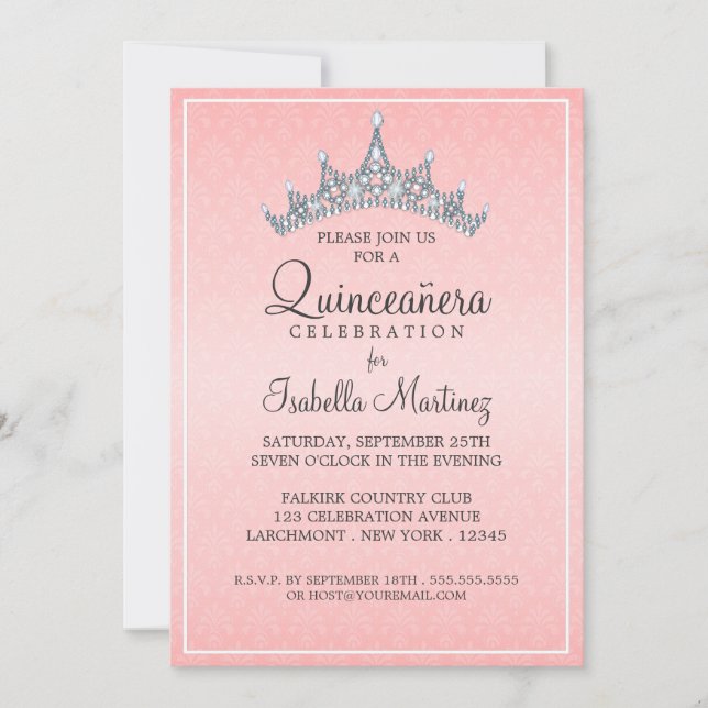 Convite à Celebração de Glam Tiara Quinceanera (Frente)