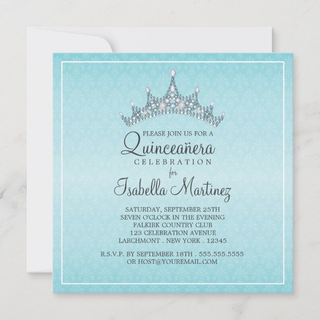 Convite à Celebração de Glam Tiara Quinceanera (Frente)