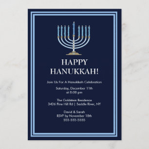 Convite à Celebração de Menorah Hanukkah Azul