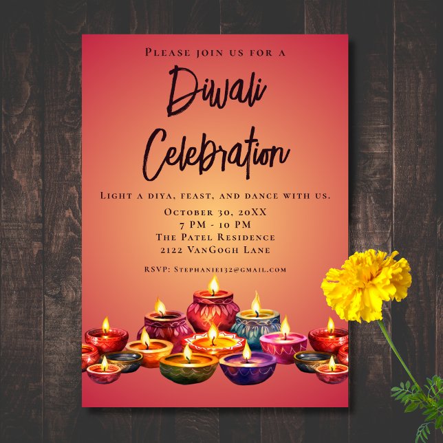Convite à Celebração de Watercolor Diya Diwali (Criador carregado)