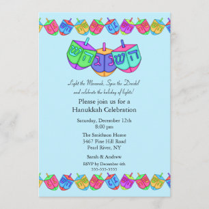 Convite à celebração do Dreidel Hanukkah Azul