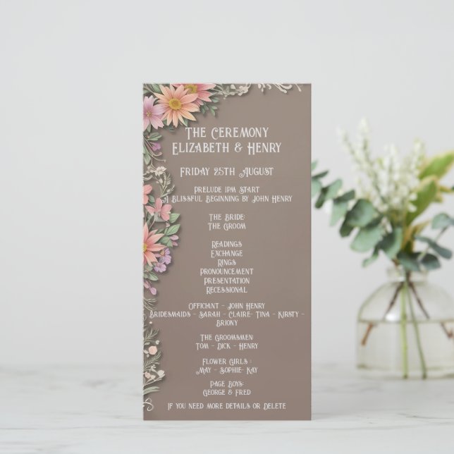 Convite à cerimônia de casamento de flores silvest (Em pé/Frente)
