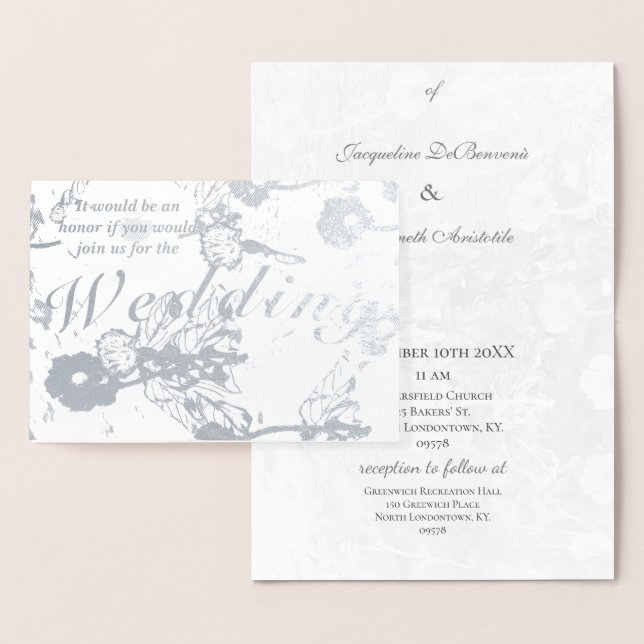 Convite à cerimônia de casamento Floral Silver Foi (Exibição)