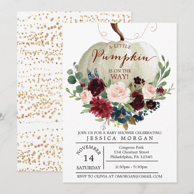 Convite à Chá de fraldas de Abóbora - Chá de frald (Frente/Verso)