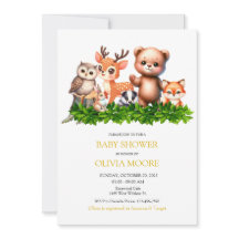 Convite à Chá de fraldas de Animais Florestais Cuj