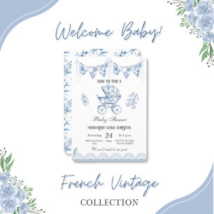 Convite à Chá de fraldas de Chinoiserie Blue Vinta
