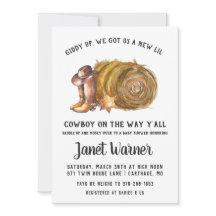Convite à Chá de fraldas Rustic Western Rodeo Cowb
