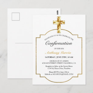 Convite à Confirmação Católica Elegante Dourad