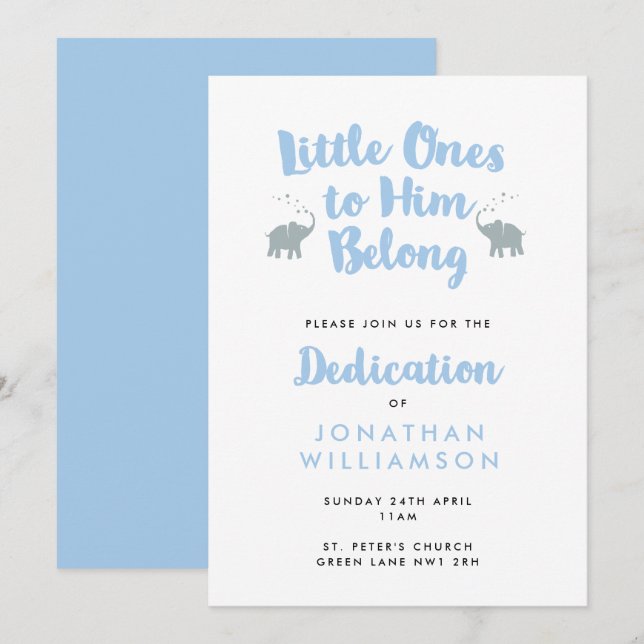 Convite à Dedicação Cristã de Elefantes | Azul (Frente/Verso)