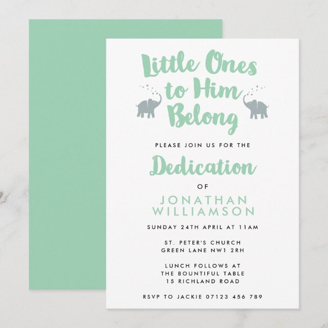 Convite à Dedicação Cristã de Elefantes | Casa (Frente/Verso)