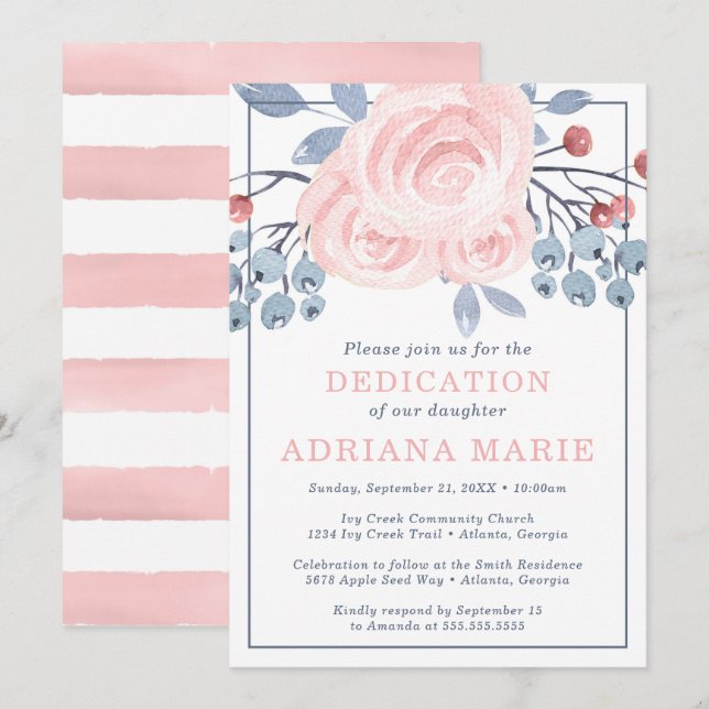 Convite à Dedicação de Bebês, Batismo, Flores (Frente/Verso)