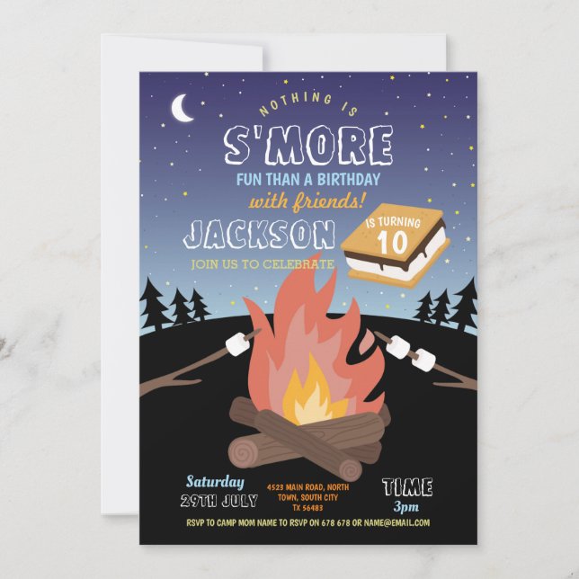 Convite à Diversão de Fogo para Camp Camp S'More (Frente)