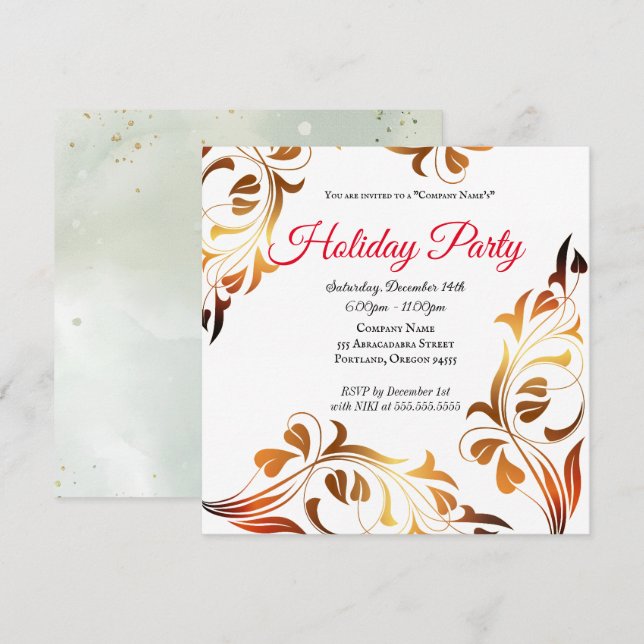 Convite à Empresa de Feriados de Ouro Elegante (Frente/Verso)
