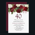 Convite à Festa aniversário de 40 anos de Rosa Ver<br><div class="desc">Convite para o aniversário de 40 anos da Burgundy Red White Rose Consulte coleção correspondente na loja</div>