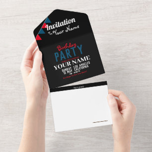 Convite à Festa de aniversário Minimalista Preto e