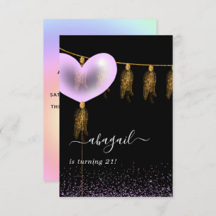 Convite à Festa de aniversário Roxo e Dourado e Pr