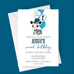 Convite à Festa de aniversário Zebra minimalista