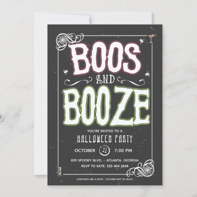 Convite à Festa de Boos e Booze Halloween (Frente)