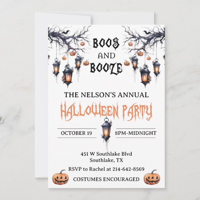 Convite à Festa de Boos e Booze Halloween (Frente)